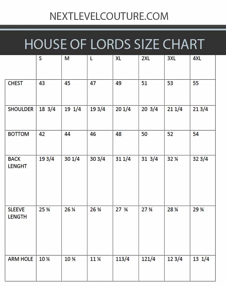 Designer Clothing Size Chart