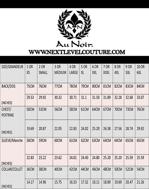 Au Noir Size Chart