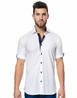 Business Casual Shirt | White Short Sleeve Button down | Maceoo Intenso