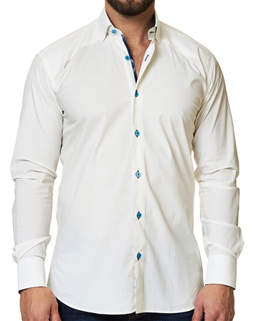 Luxury White Dress Shirt - Designer Button Dwon | Reversible Cuffs | Maceoo