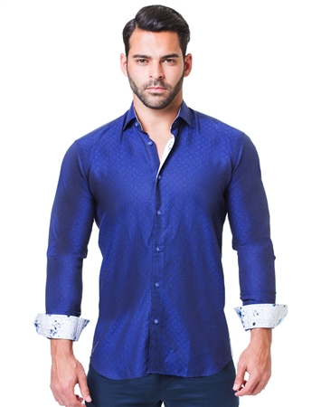 Designer Royal Blue Dress Shirt | Business Casual Shirt | Maceoo