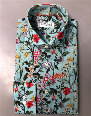 Designer Turquoise Floral Print Shirt | Luxury Men Shirt | Autocratic Vogue