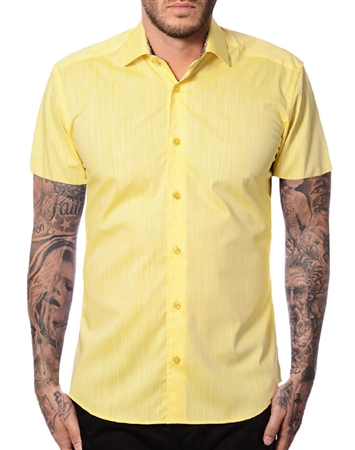 Summer Fashion Shirt - Yellow Linen Dress Shirt | Short Sleeve Woven ...
