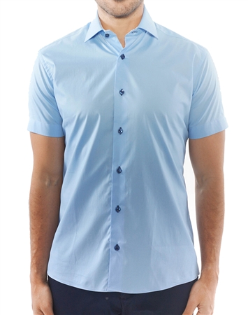Designer Blue Short Sleeve Woven | 100% Cotton Shirt | Bertigo