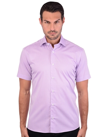 Timeless Diamond Patterned Lilac Shirt| Purple Short Sleeve Dress Shirt ...