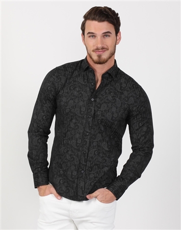 Eternal Men’s Black Paisley Designer Shirt- Men’s Black Long Sleeve ...