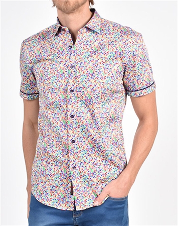 Eight-X Designer Dress Shirts Dot Print Short Sleeve Shirt