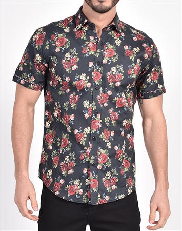 Vintage Rose Print Shirt|Eight-x Luxury Short Sleeve|Nextlevelcouture