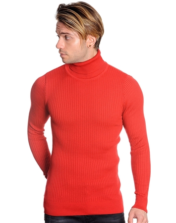Sporty Red Turtleneck Sweater | Lightweight Mens Sweater | LCR Menswear