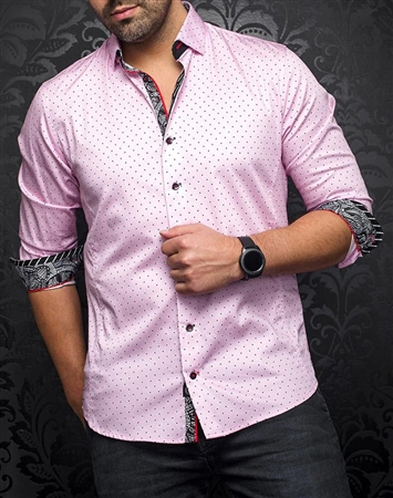 Au Noir Men's Long Sleeve Shirt| Santana Pink with Small Polka Dot