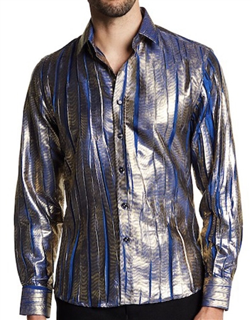 Metallic Shirts: Men Royal Blue Metallic Shirt