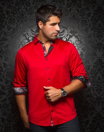 Sleek Red Sport Shirt | Slim Fit Knit Shirt | Au Noir